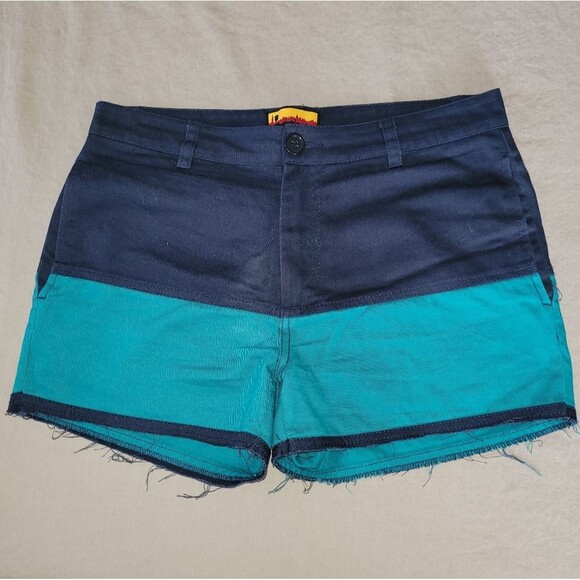 Brooklyn Industries Size 30 Mens Blue Green Color Block Short Shorts - Picture 1 of 4
